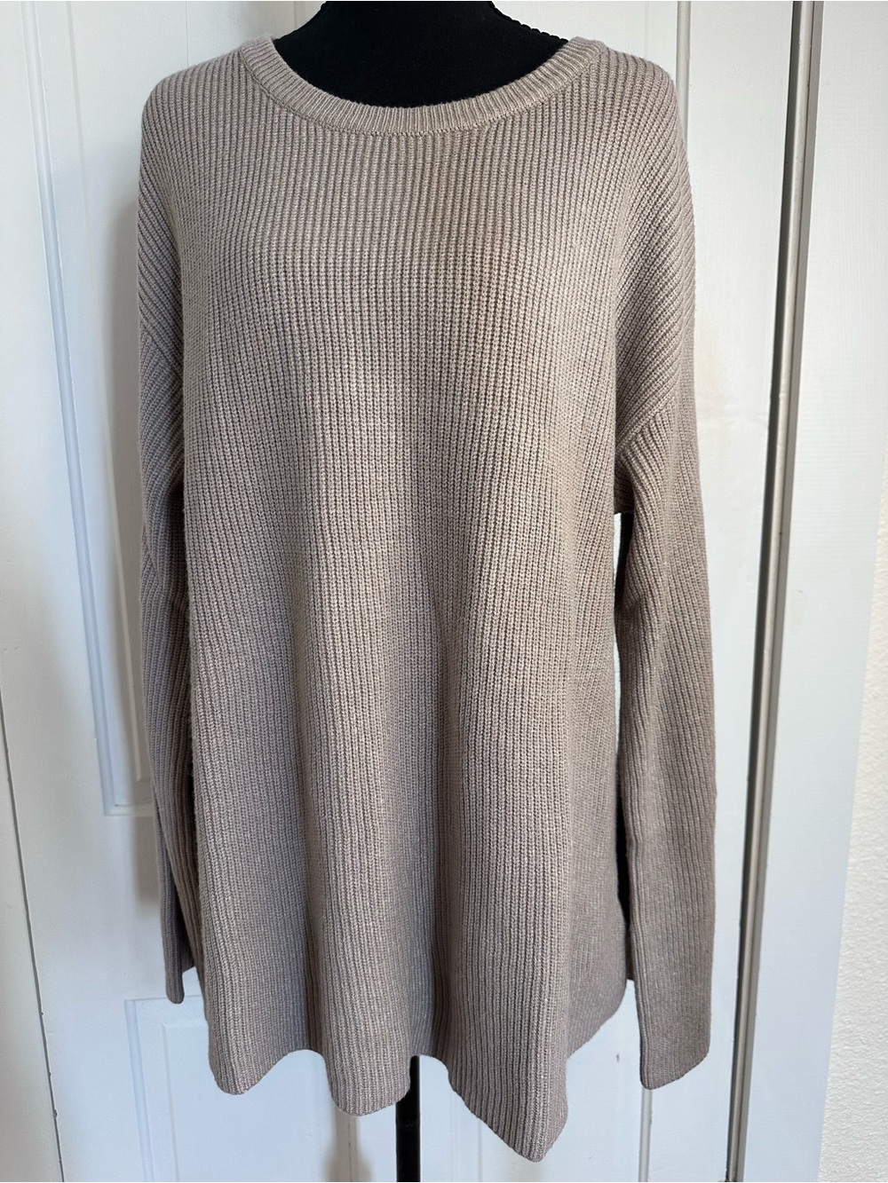 The Drop Women's Taupe Ribbed Knit Crewneck Pullover Sweater L